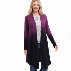 Barefoot Dreams Womens M Ombré Purple Fade To Black Open Front Wrap Cardigan